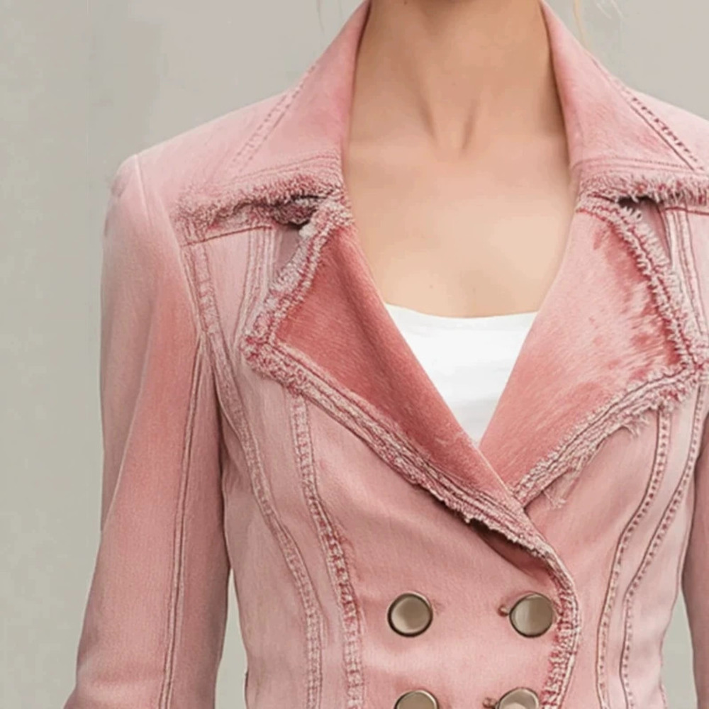 H&M   Stylish Casual Pink Washed Distressed Slim Fit Denim Jacket